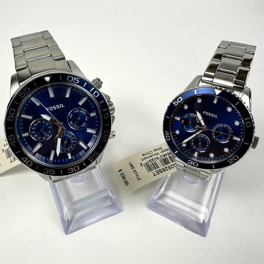 Fossil His and Hers Multifunction Stainless Steel Watch Box Set BQM2828SET $380